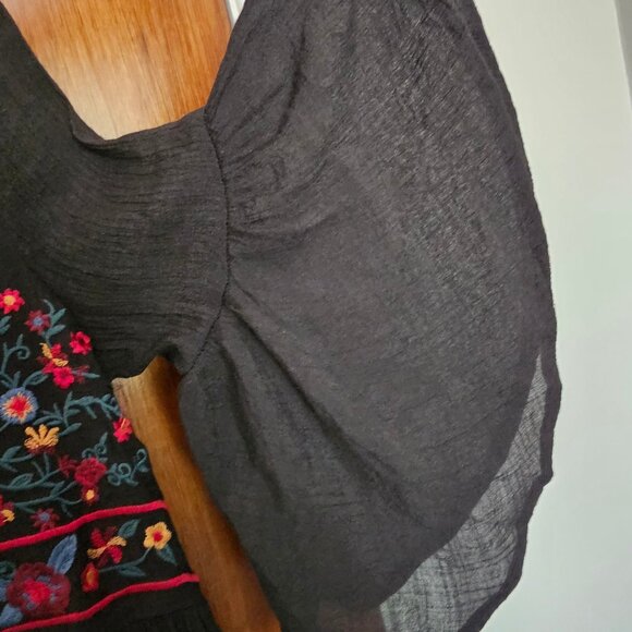 Summer Dress | Size S | Black with embroidered flowers | Like-New - Picture 3 of 5